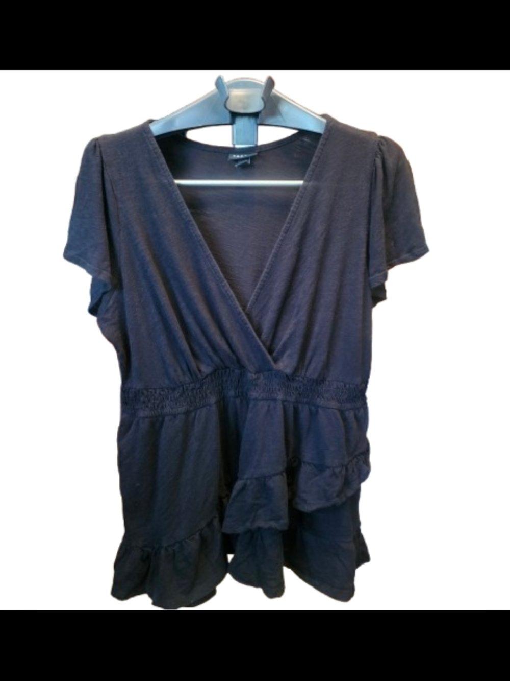 torrid Black Short Sleeve V-Neck Ruffle Peplum Top
